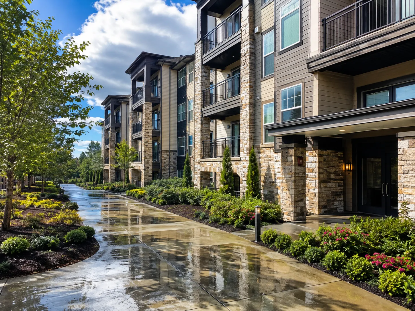 Exterior cleaning of an apartment complex